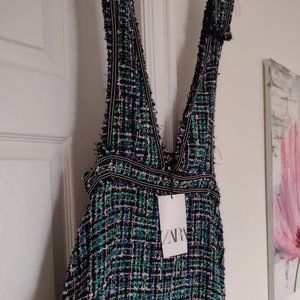 Zara Midi Woven A-line Overall Dress